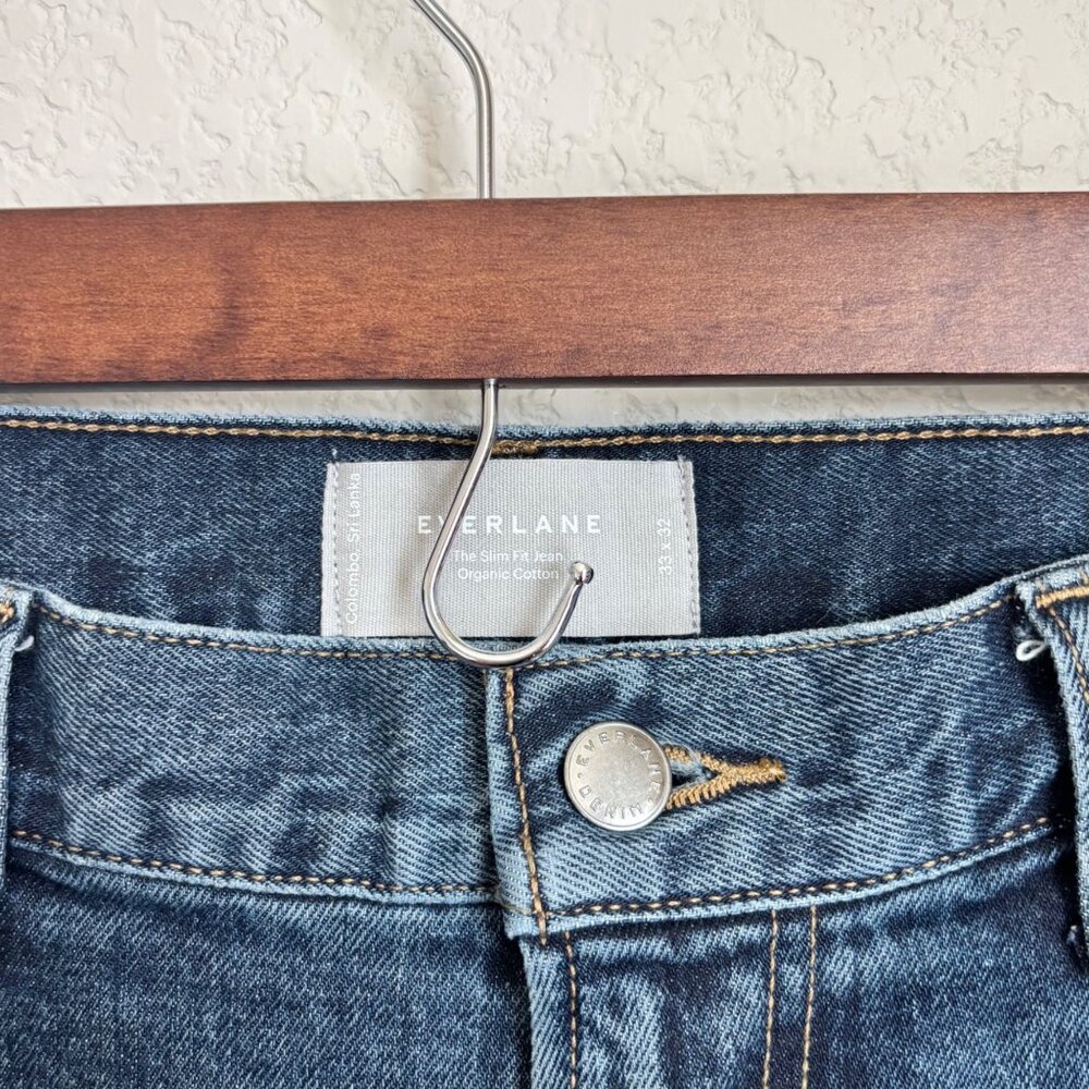 Everlane Slim Fit Jeans Men’s 33x32 Dark Wash Organic Cotton Denim - Picture 4 of 11